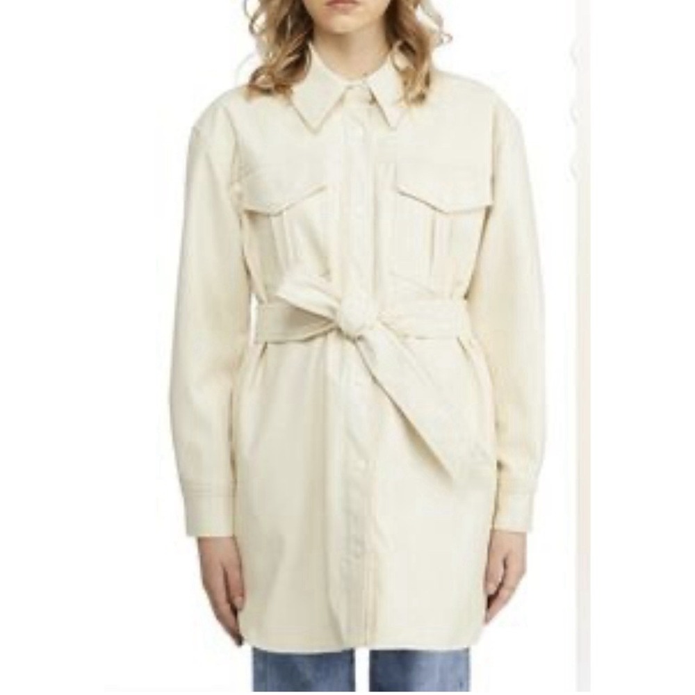 NEW NVLT Anthropologie Cream Vegan Leather Belted Shacket Jacket Coat Utility L
